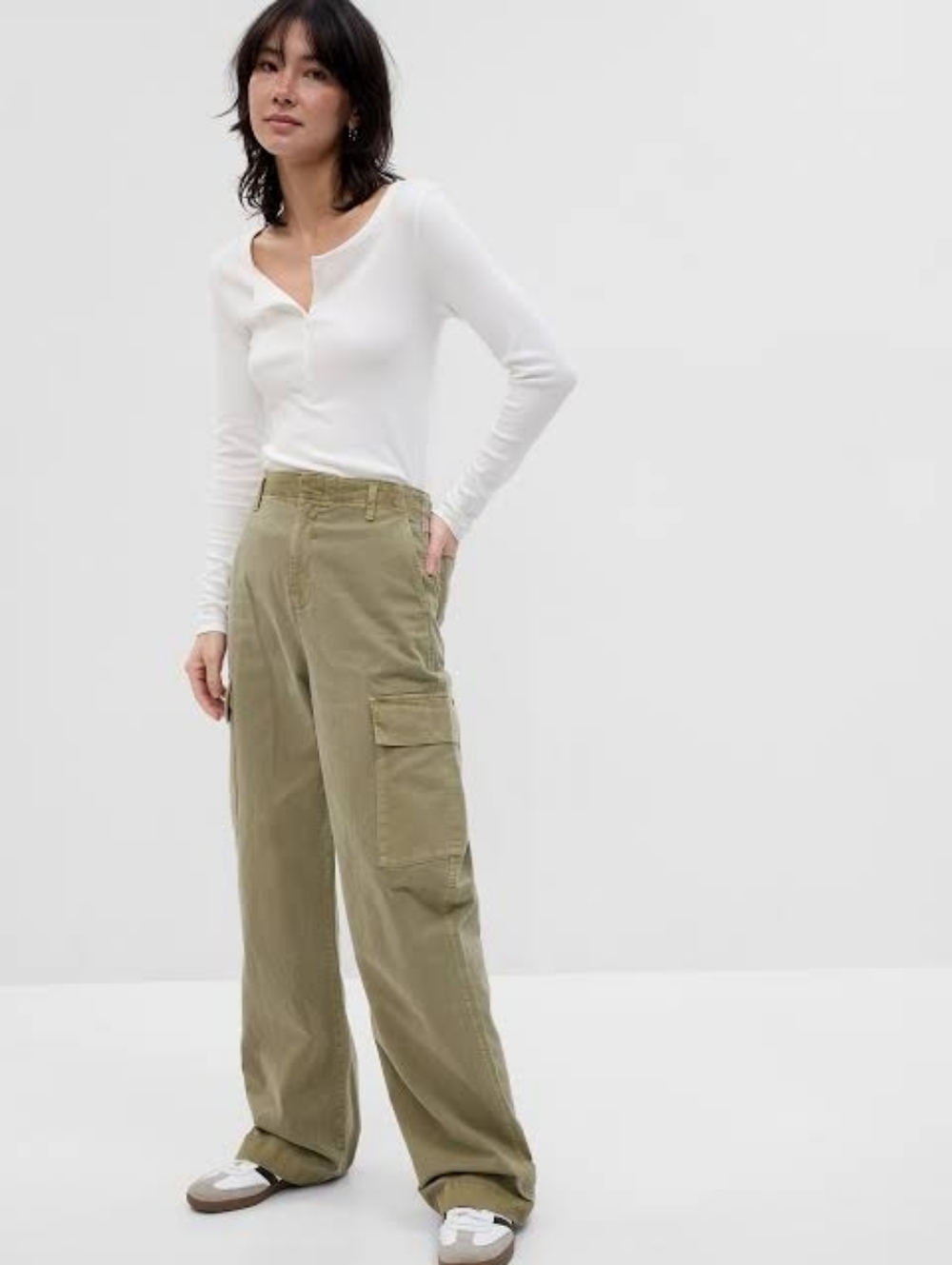 Gap Loose Khaki Cargo Pants Green High Rise Waist Wide Leg Baggy Size 6